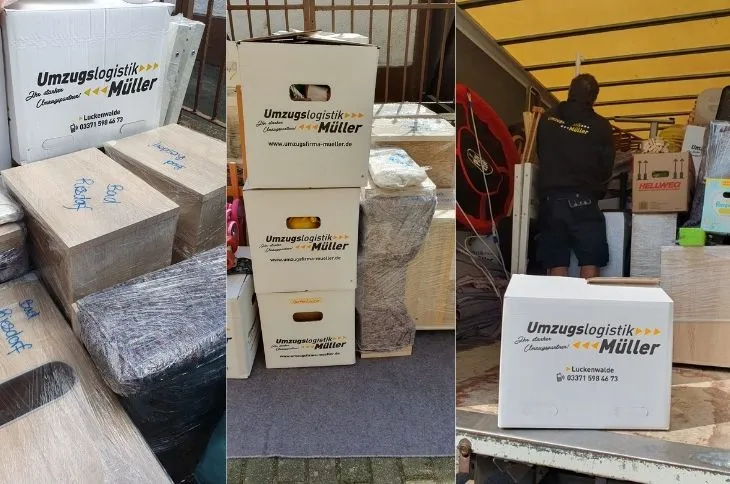 umzugskartons und verpackte moebel bereit zum transport